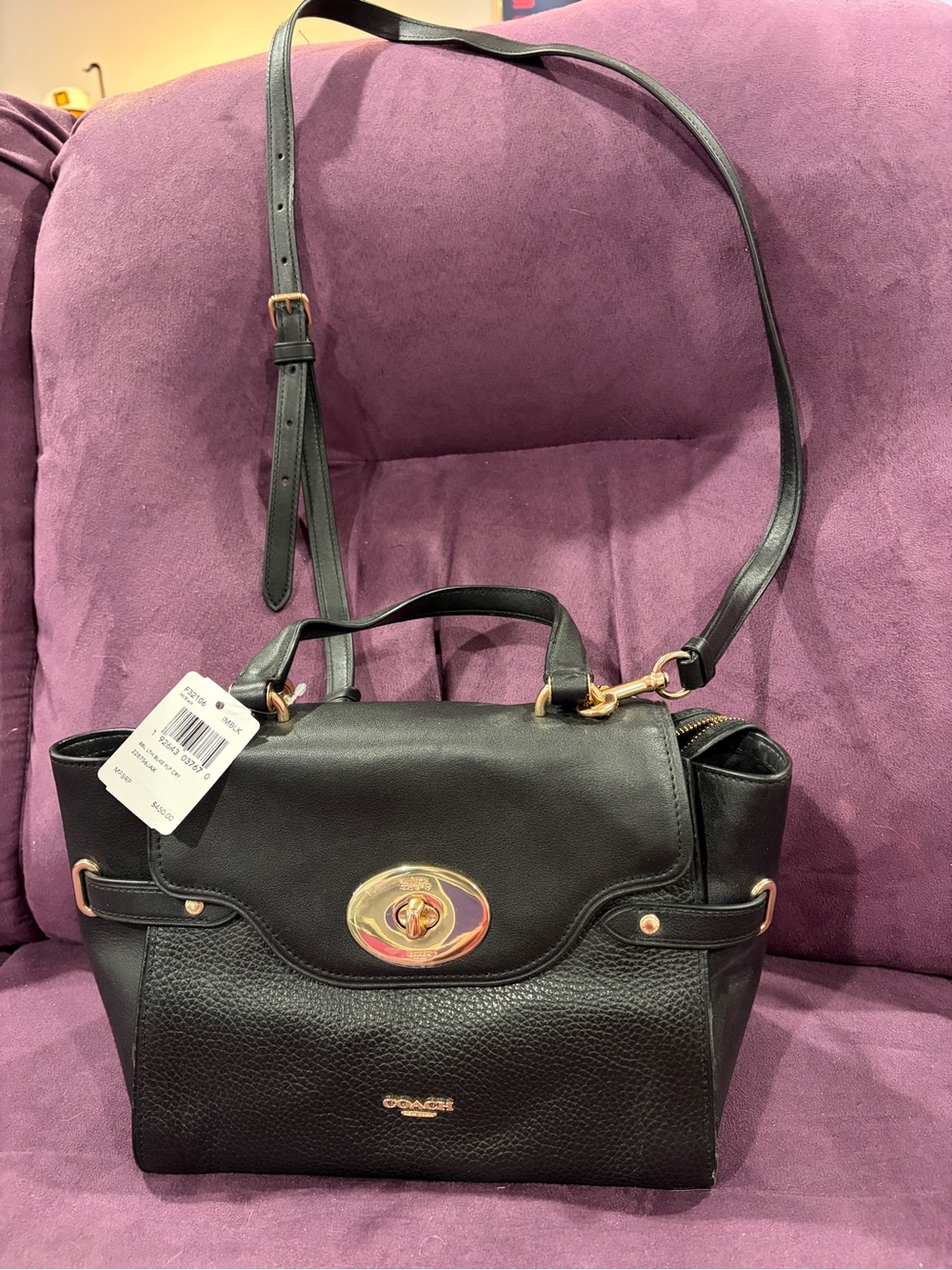 Coach Black Leather Satchel with Gold Hardware